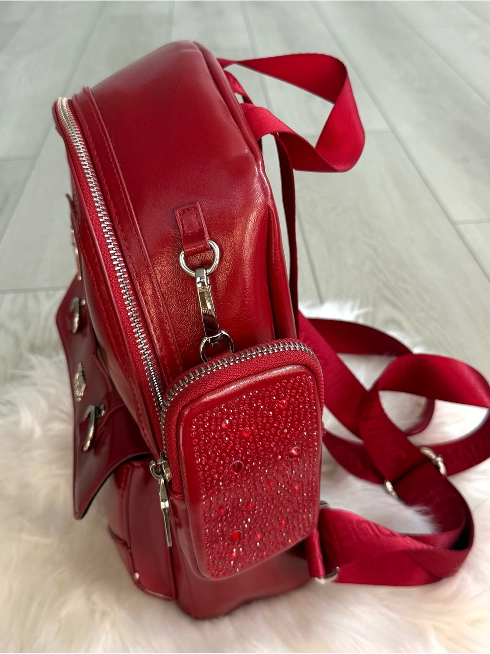 Red Leather Mini Backpack - Picture 2 of 3